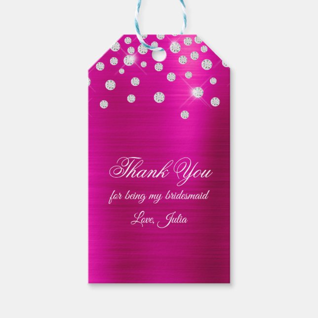 Funkelnd Diamond Confetti Fuchsia Foil Vielen Dank Geschenkanhänger (Vorderseite)