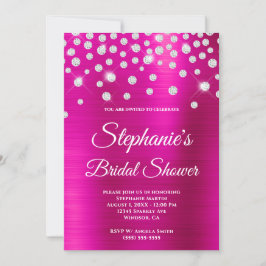 Funkelnd Diamond Hot Pink Satin Foil Brautparty Einladung