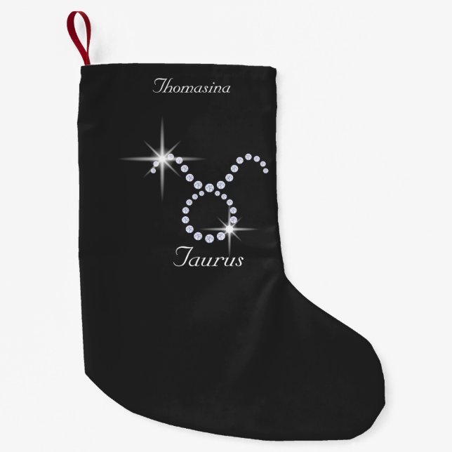 Funkelnd Diamond Taurus Personalisiert Kleiner Weihnachtsstrumpf (Vorderseite)