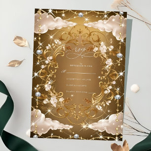 Funkelnd Diamonds Goldene Floralhochzeit RSVP Karte