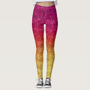 Funkelnd dunkelrosa und gelber Farbverlauf Glitter Leggings