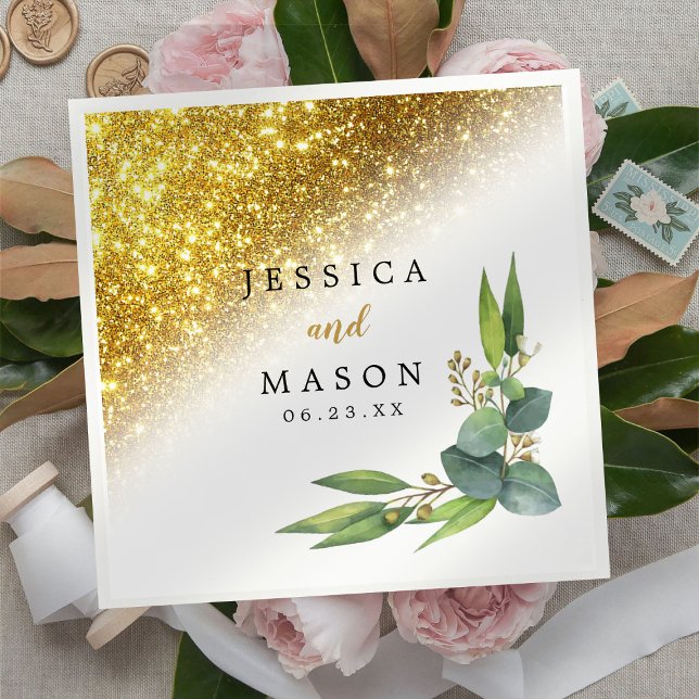 Funkelnd Eukalyptus-Hochzeitcocktail Serviette (Von Creator hochgeladen)