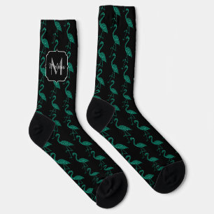 Funkelnd Flamingo Emerald Glitzer Muster Monogram Socken