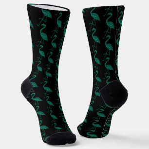 Funkelnd Flamingo Emerald Glitzer Muster schwarz Socken