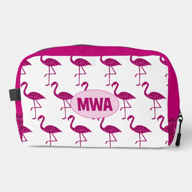 Funkelnd Flamingo-Imitate mit heißrosa Glitzern Mo Waschbeutel (Vorderseite)
