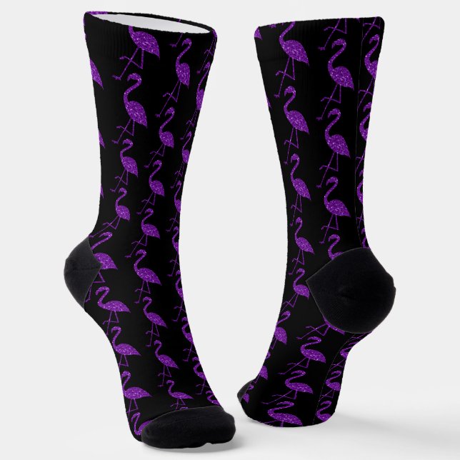 Funkelnd Flamingo Lila Glitzer schwarz Socken (Gewinkelt)