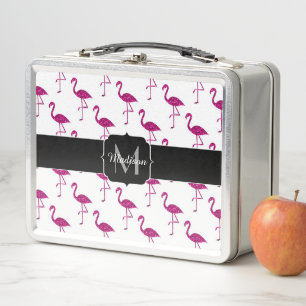 Funkelnd Flamingo Rosa Glitzer Glitzern Monogramm Metall Brotdose