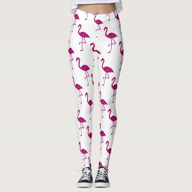 Funkelnd Flamingo Rosa Glitzer Glitzern Muster Leggings (Vorderseite)