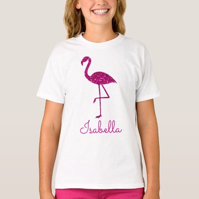 Funkelnd Flamingo Rosa Glitzer Glitzern Persönlich T-Shirt (Vorderseite)