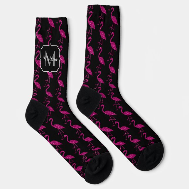 Funkelnd Flamingo Rosa Glitzer Muster Monogram Socken (Rechts)