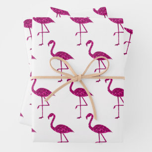 Funkelnd Flamingo Rosa Glitzer-Muster weiß Geschenkpapier Set