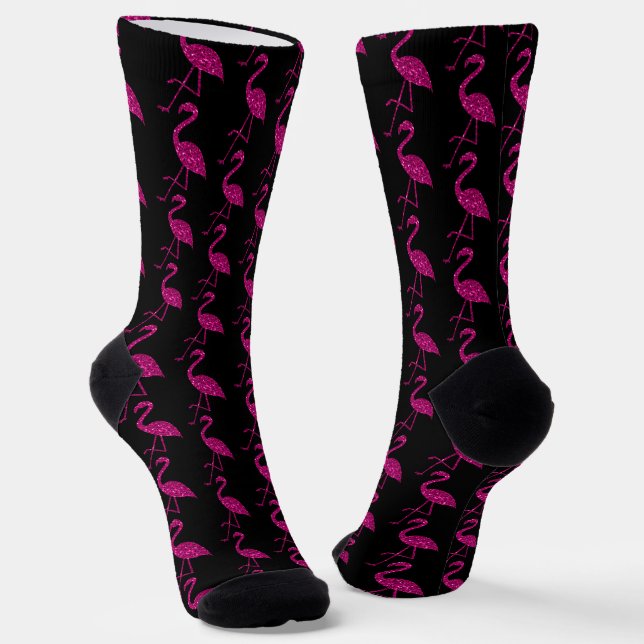 Funkelnd Flamingo Rosa Glitzer Schwarz Socken (Gewinkelt)