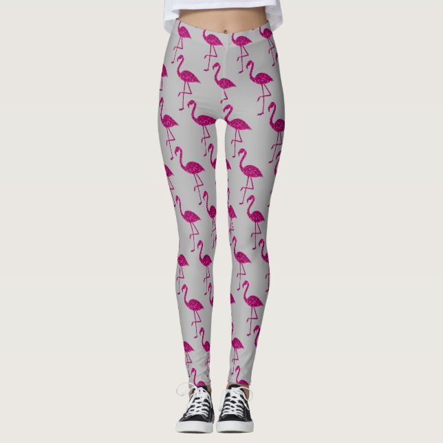Funkelnd Flamingo Rosa Glitzern grau Leggings (Vorderseite)