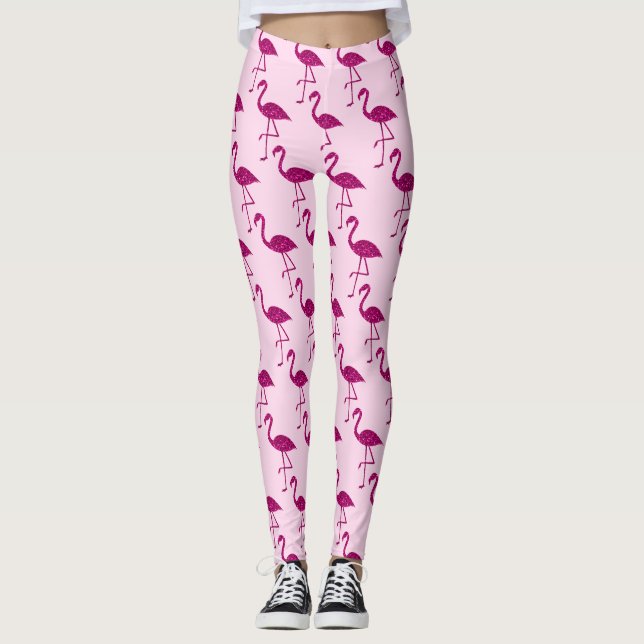 Funkelnd Flamingo Rosa Glitzern Muster Leggings (Vorderseite)