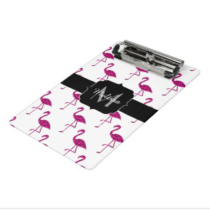Funkelnd Flamingo Rosa-Glitzern-Muster Monogramm Mini Klemmbrett