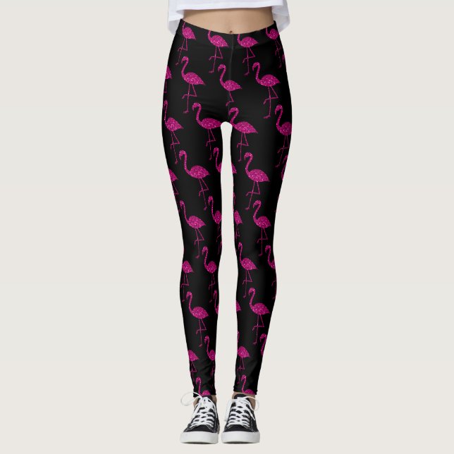 Funkelnd Flamingo Rosa Glitzern schwarz Leggings (Vorderseite)