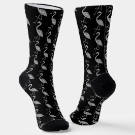 Funkelnd Flamingo Silver Glitzer Muster schwarz Socken