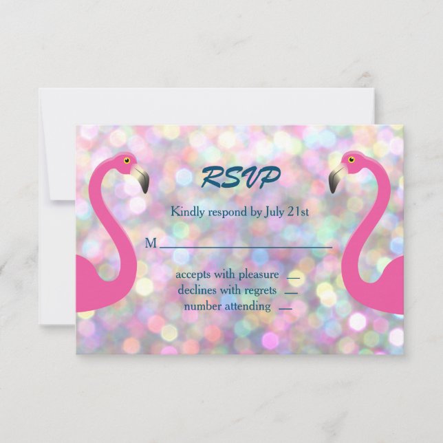Funkelnd Flamingo Wedding RSVP Karte (Vorderseite)