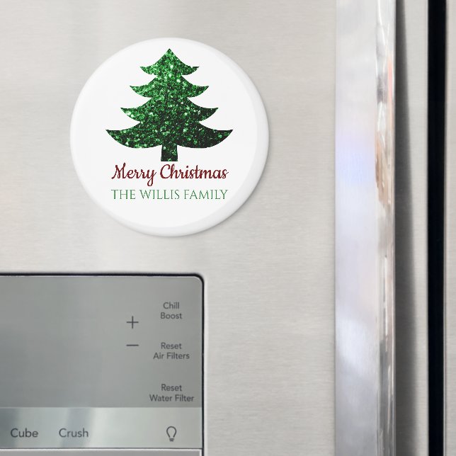 Funkelnd Frohe Weihnachtsbaumgrün Familienname Magnet (In Situ (Kühlschrank))
