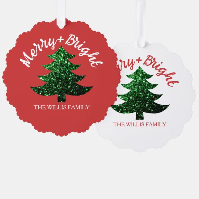 Funkelnd, fröhlicher Weihnachtsbaum Individuelle N Ornament Karte (Vorderseite/Rückseite)
