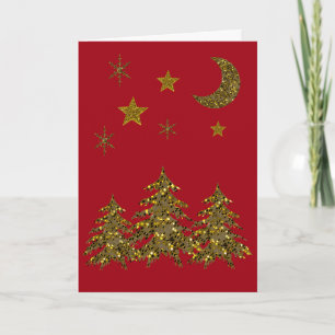 Funkelnd funkelnd Weihnachtsbaum, Mond, Sterne Feiertagskarte