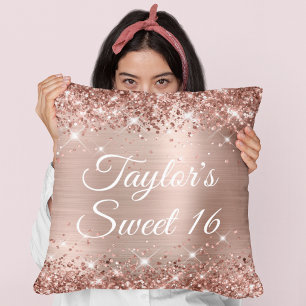 Funkelnd Glitterie Rose Gold Foil Glam Süß 16 Kissen