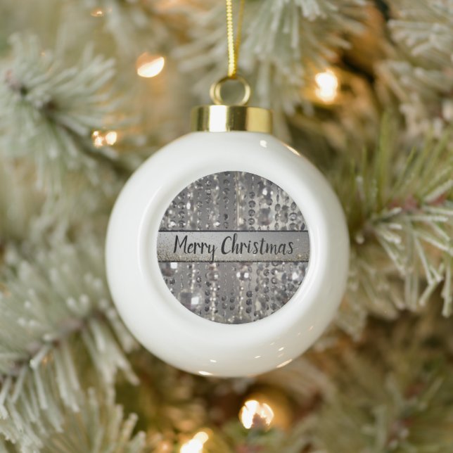 Funkelnd Glitterie Silber Streichperlen Keramik Kugel-Ornament (Baum)