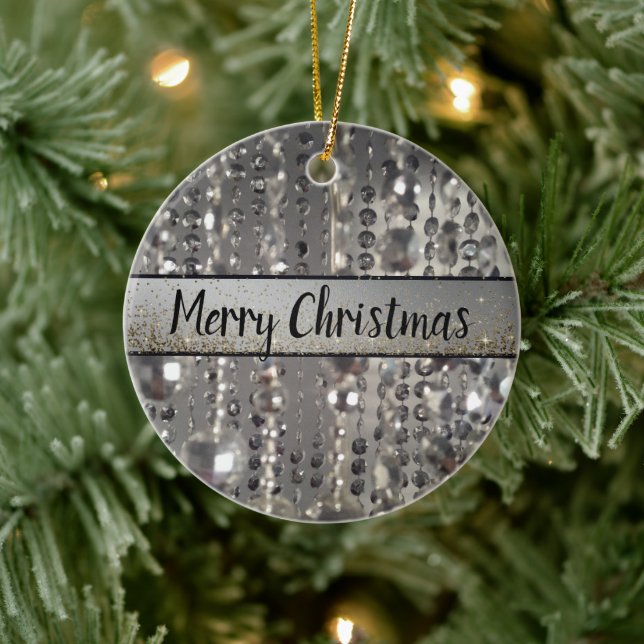 Funkelnd Glitterie Silber Streichperlen Keramik Ornament (Baum)