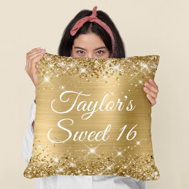 Funkelnd Glittery Gold Foil Glam Sweet 16 Kissen