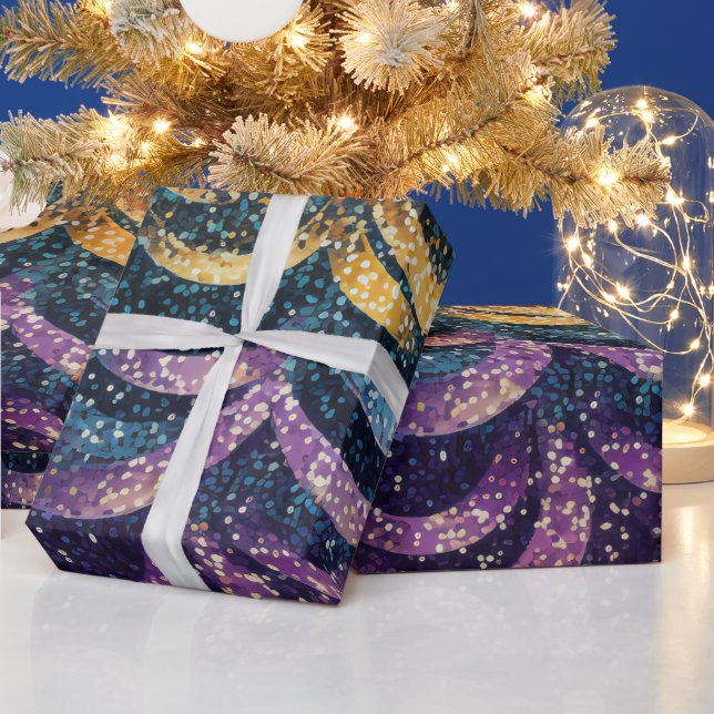 Funkelnd Glittery Lila Blue and Gold Drapes Geschenkpapier (Feiertage)