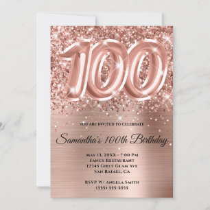 Funkelnd Glittery Rose Gold Glam 100. Geburtstag Einladung