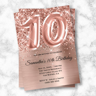 Funkelnd Glittery Rose Gold Glam 10. Geburtstag Einladung
