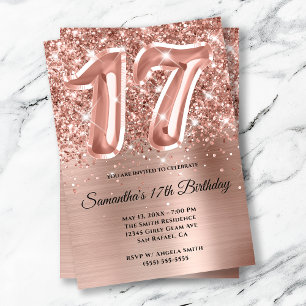 Funkelnd Glittery Rose Gold Glam 17. Geburtstag Einladung