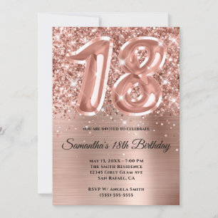 Funkelnd Glittery Rose Gold Glam 18. Geburtstag Einladung