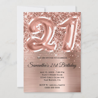 Funkelnd Glittery Rose Gold Glam 21. Geburtstag Einladung