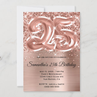 Funkelnd Glittery Rose Gold Glam 25. Geburtstag Einladung