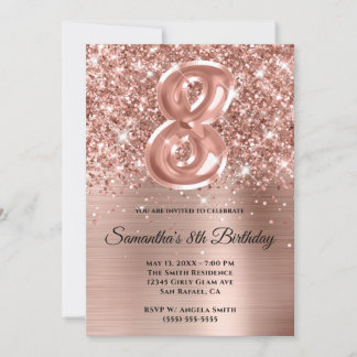 Funkelnd Glittery Rose Gold Glam 8. Geburtstag Einladung