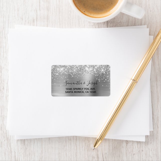 Funkelnd Glittery Silver Foil Wedding RSVP Adressaufkleber (Insitu)
