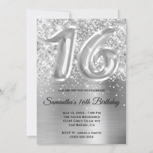 Funkelnd Glittery Silver Glam 16. Geburtstag Einladung