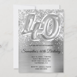 Funkelnd Glittery Silver Glam 40. Geburtstag Einladung