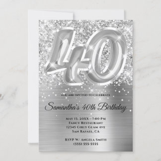Funkelnd Glittery Silver Glam 40. Geburtstag Einladung