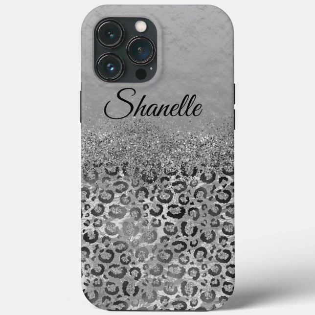 Funkelnd Glittery Silver Leopard Personalisiert Case-Mate iPhone Hülle (Rückseite)