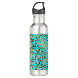 Funkelnd Glittery Türkis Leopard Edelstahlflasche