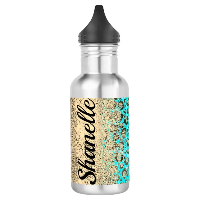 Funkelnd Glittery Türkis Leopard Edelstahlflasche (Links)