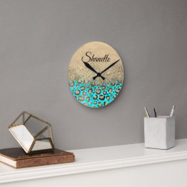 Funkelnd Glittery Türkis Leopard Runde Wanduhr