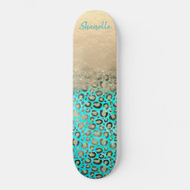 Funkelnd Glittery Türkis Leopard Skateboard