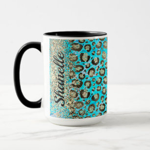 Funkelnd Glittery Türkis Leopard Tasse