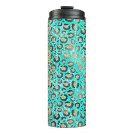 Funkelnd Glittery Türkis Leopard Thermosbecher