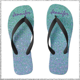 Funkelnd Glitzer Blau grün und Lila Flip Flops