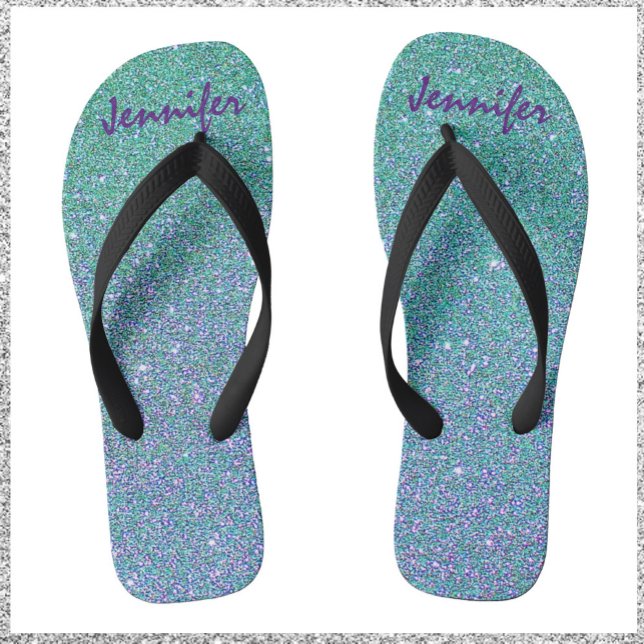 Funkelnd Glitzer Blau grün und Lila Flip Flops (Von Creator hochgeladen)